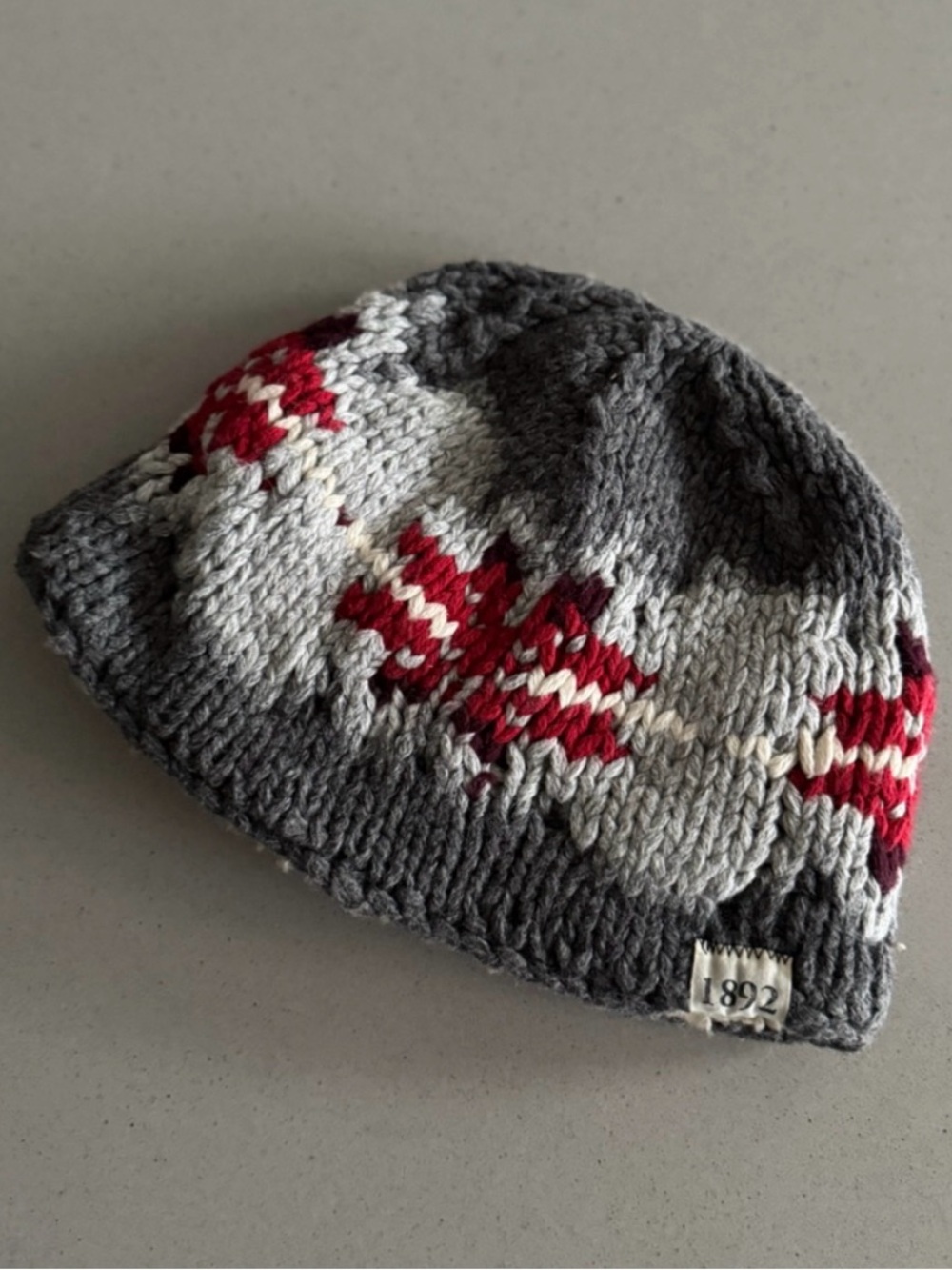 Abercrombie and Fitch Winter Beanie Wool Shearling Red Gray Vintage